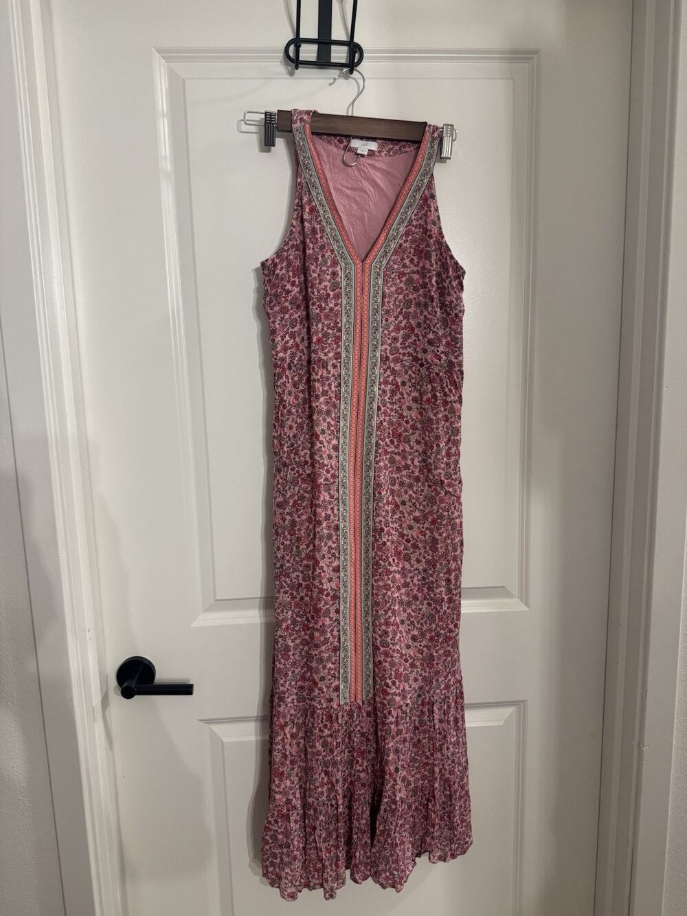 J. Jill Womens Size XS Sleeveless Pink Flounced Hem Paisley Maxi Dress (M9)